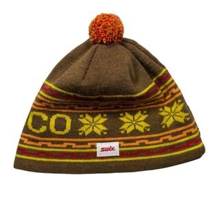 SWIX Knit Brown Beanie‎ Snowflake Frisco Acrylic Blend Made In Canada